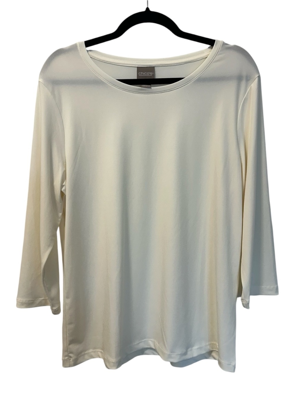 Chicos Slinky 3/4 Sleeve Scoop Neck Classic Shirt Cream SZ 2 (L)